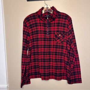 Chaps Red and Black Plaid Quarter-Zip Pullover Size XL